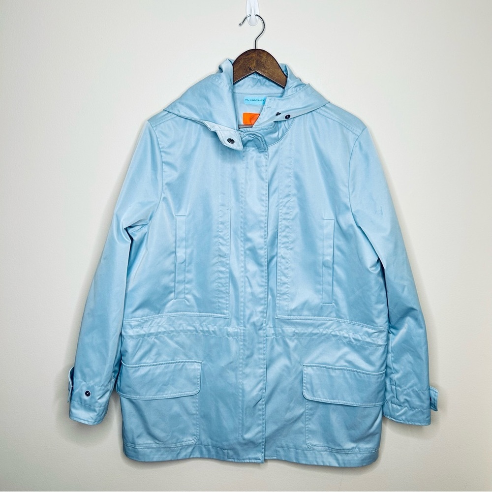 Joe Fresh Powder Blue Hooded Rain Coat with Cinched Waist Large